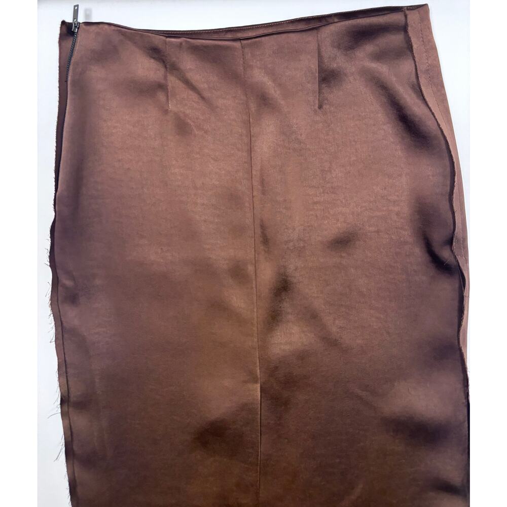 Zara Skirt Satin Midi Pencil High Waist Back Slit Brown XS NWT - Picture 9 of 14